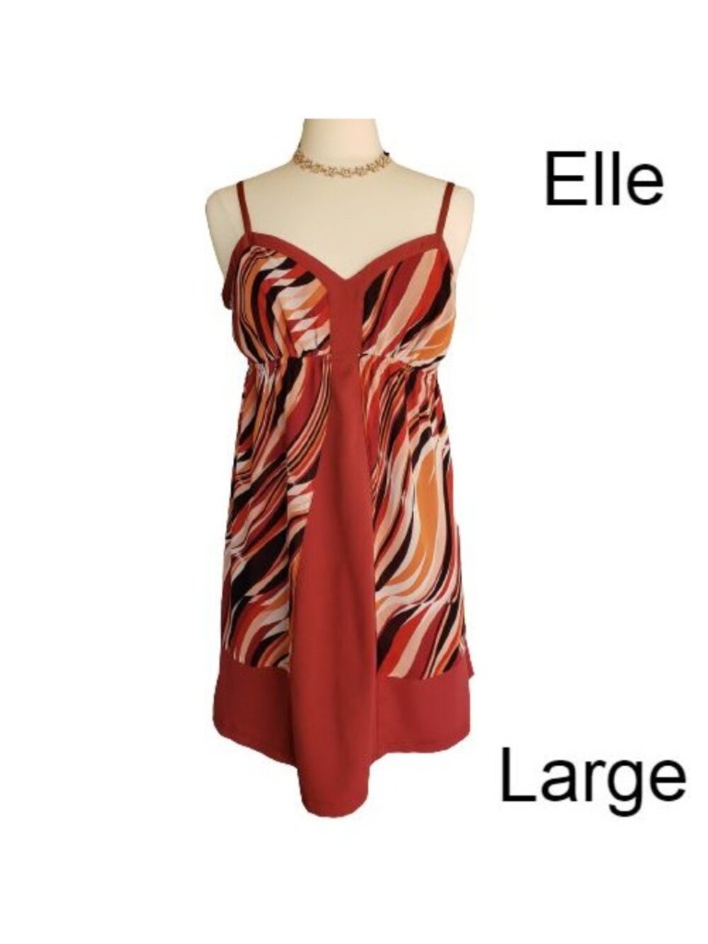 VTG Elle Womens L Sundress Burnt Orange Empire Boho Waist Earthly Hippie - Picture 7 of 7